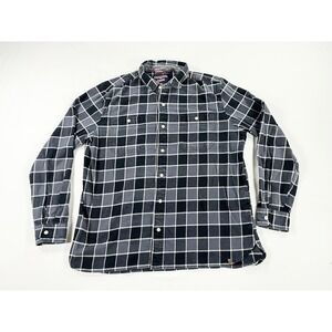 Denizen Levi s Men XL Plaid Flannel Shirt Blue Gray Pockets Workwear Button Up